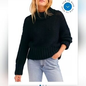 Free People My Only‎ Sunshine Sweater Women XL Black Mock Neck Chunky Knit NWT